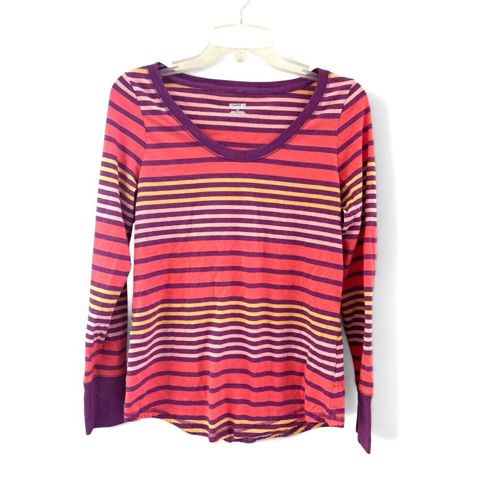 Vintage 90s Mossimo Striped Long Sleeve Shirt Womens Large Pink Purple Orange